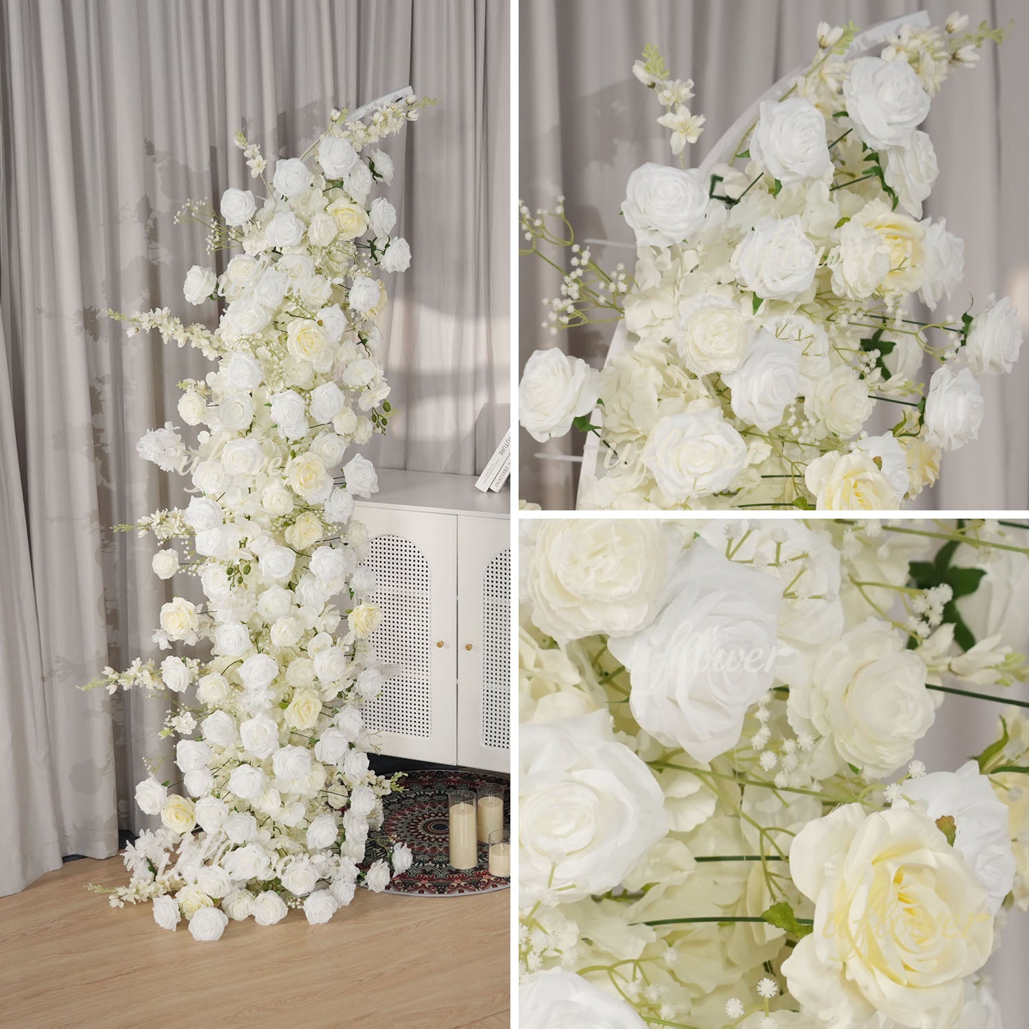 Uflower White Rose Floral Horn Arch Wedding Party Backdrop Decor